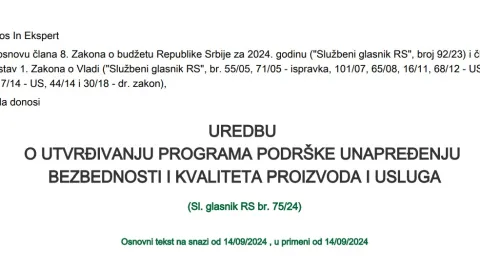 Srbija pokreće program podrške bezbednosti i kvalitetu proizvoda